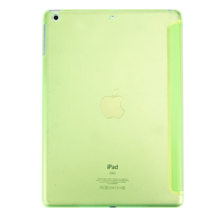 For iPad Air / iPad 5 Plain Weave Texture PU Leather + Translucent Frosted Plastic Case with 3-folding Holder & Sleep / Wake-up Function