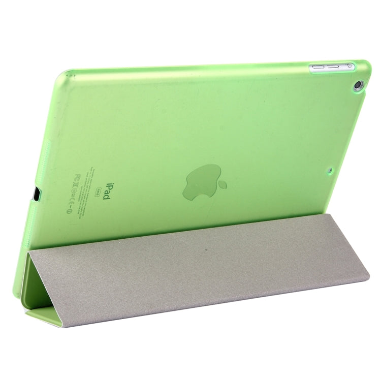 For iPad Air / iPad 5 Plain Weave Texture PU Leather + Translucent Frosted Plastic Case with 3-folding Holder & Sleep / Wake-up Function