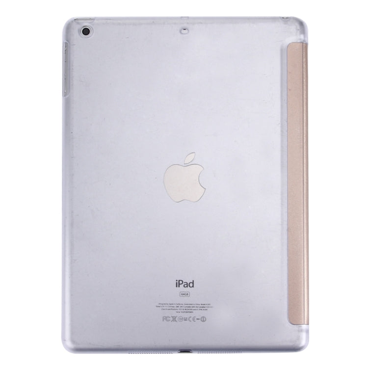 For iPad Air / iPad 5 Plain Weave Texture PU Leather + Translucent Frosted Plastic Case with 3-folding Holder & Sleep / Wake-up Function