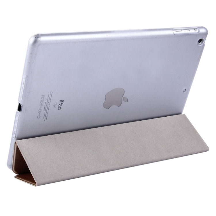 For iPad Air / iPad 5 Plain Weave Texture PU Leather + Translucent Frosted Plastic Case with 3-folding Holder & Sleep / Wake-up Function