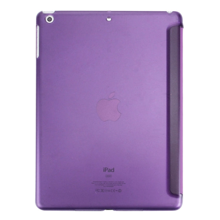 For iPad Air / iPad 5 Plain Weave Texture PU Leather + Translucent Frosted Plastic Case with 3-folding Holder & Sleep / Wake-up Function