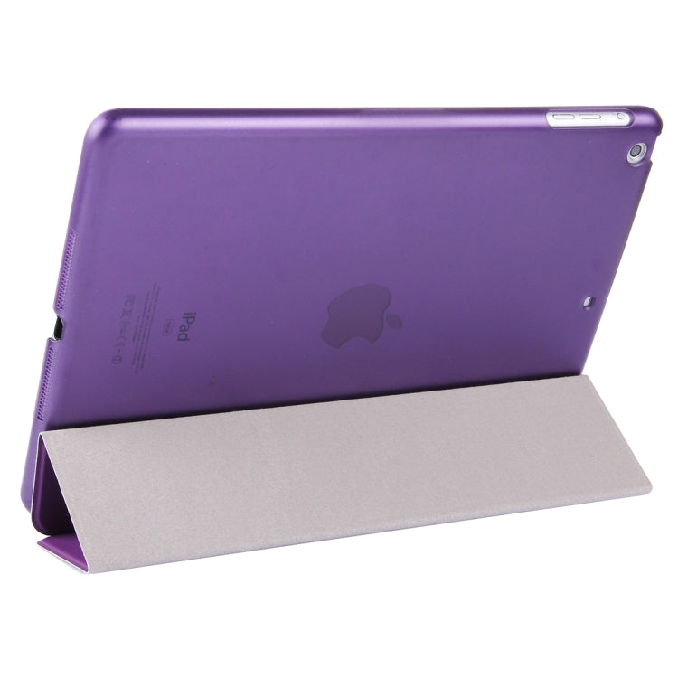 For iPad Air / iPad 5 Plain Weave Texture PU Leather + Translucent Frosted Plastic Case with 3-folding Holder & Sleep / Wake-up Function