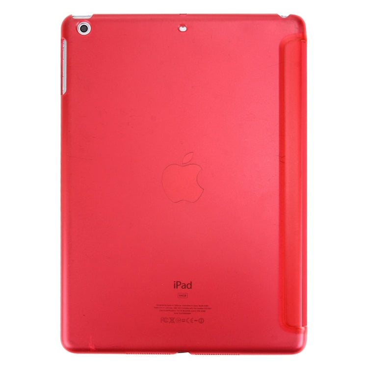 For iPad Air / iPad 5 Plain Weave Texture PU Leather + Translucent Frosted Plastic Case with 3-folding Holder & Sleep / Wake-up Function