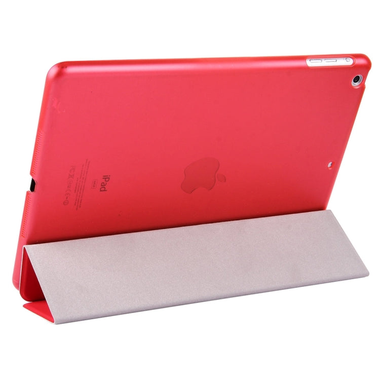 For iPad Air / iPad 5 Plain Weave Texture PU Leather + Translucent Frosted Plastic Case with 3-folding Holder & Sleep / Wake-up Function