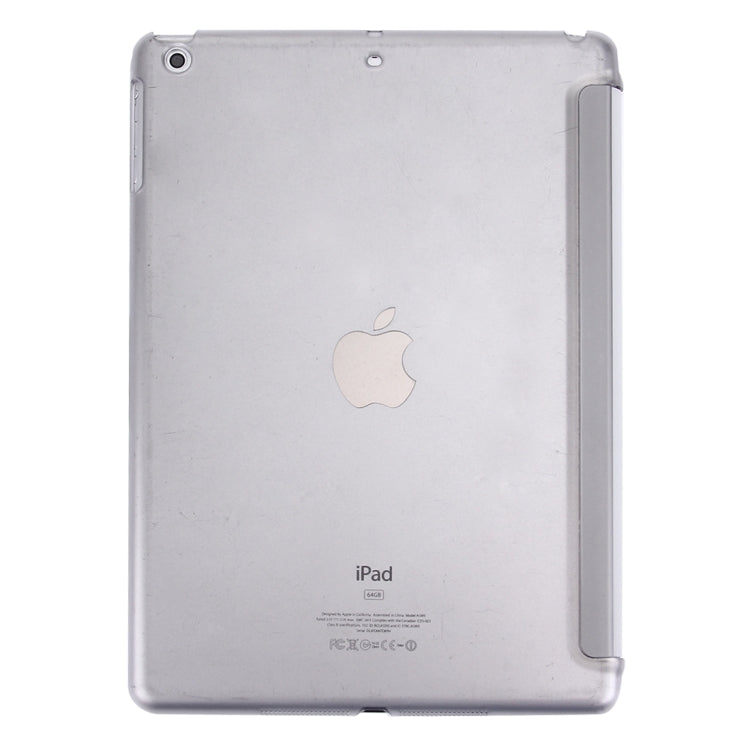 For iPad Air / iPad 5 Plain Weave Texture PU Leather + Translucent Frosted Plastic Case with 3-folding Holder & Sleep / Wake-up Function