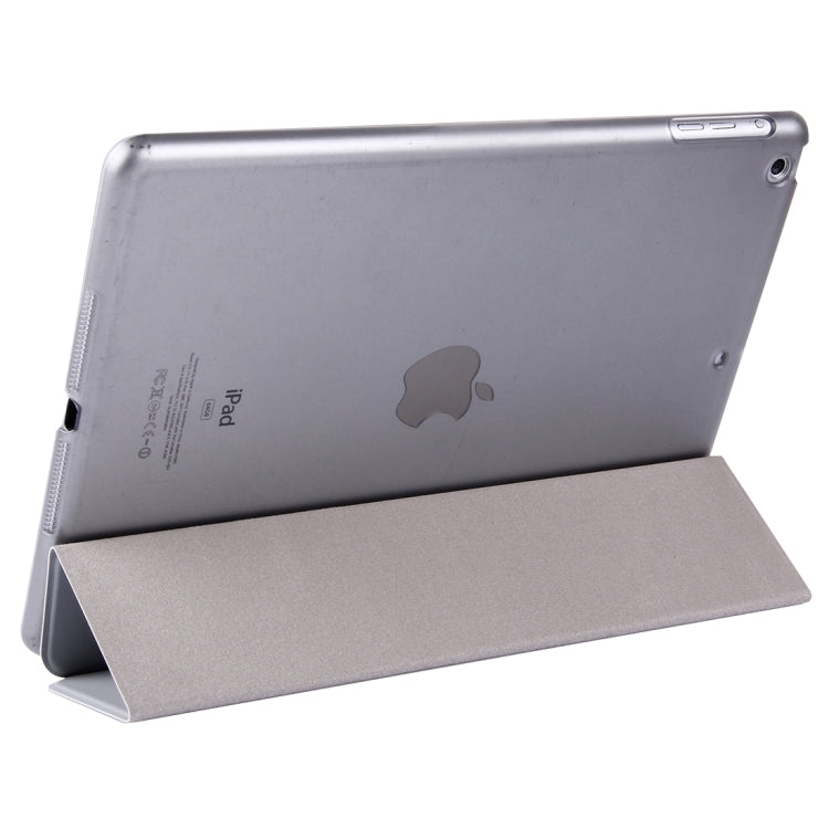 For iPad Air / iPad 5 Plain Weave Texture PU Leather + Translucent Frosted Plastic Case with 3-folding Holder & Sleep / Wake-up Function