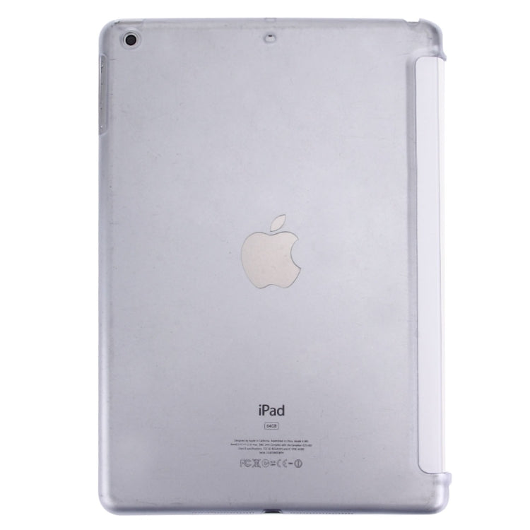For iPad Air / iPad 5 Plain Weave Texture PU Leather + Translucent Frosted Plastic Case with 3-folding Holder & Sleep / Wake-up Function