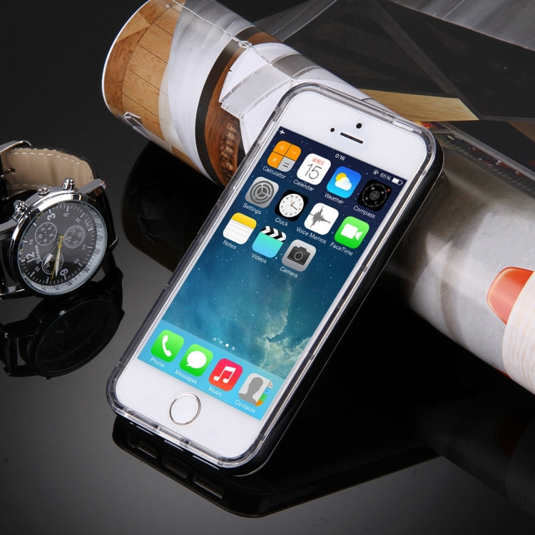 For iPhone 5 & 5s & SE Slide Slice Design Removable Plastic Bumper Flame Transparent TPU Protective Case with Incoming Call LED Flash Blinking