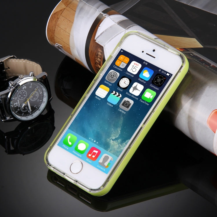 For iPhone 5 & 5s & SE Slide Slice Design Removable Plastic Bumper Flame Transparent TPU Protective Case with Incoming Call LED Flash Blinking