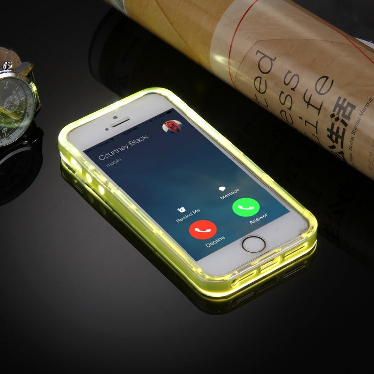 For iPhone 5 & 5s & SE Slide Slice Design Removable Plastic Bumper Flame Transparent TPU Protective Case with Incoming Call LED Flash Blinking