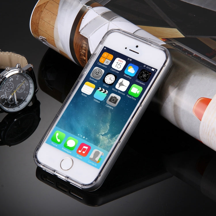 For iPhone 5 & 5s & SE Slide Slice Design Removable Plastic Bumper Flame Transparent TPU Protective Case with Incoming Call LED Flash Blinking