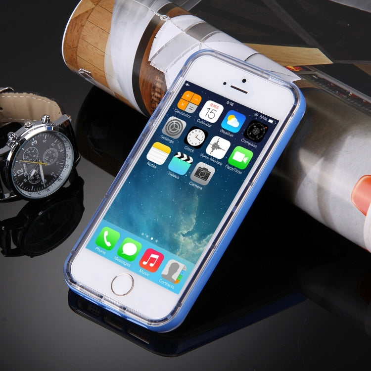 For iPhone 5 & 5s & SE Slide Slice Design Removable Plastic Bumper Flame Transparent TPU Protective Case with Incoming Call LED Flash Blinking