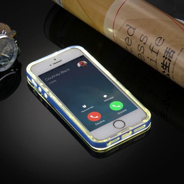 For iPhone 5 & 5s & SE Slide Slice Design Removable Plastic Bumper Flame Transparent TPU Protective Case with Incoming Call LED Flash Blinking