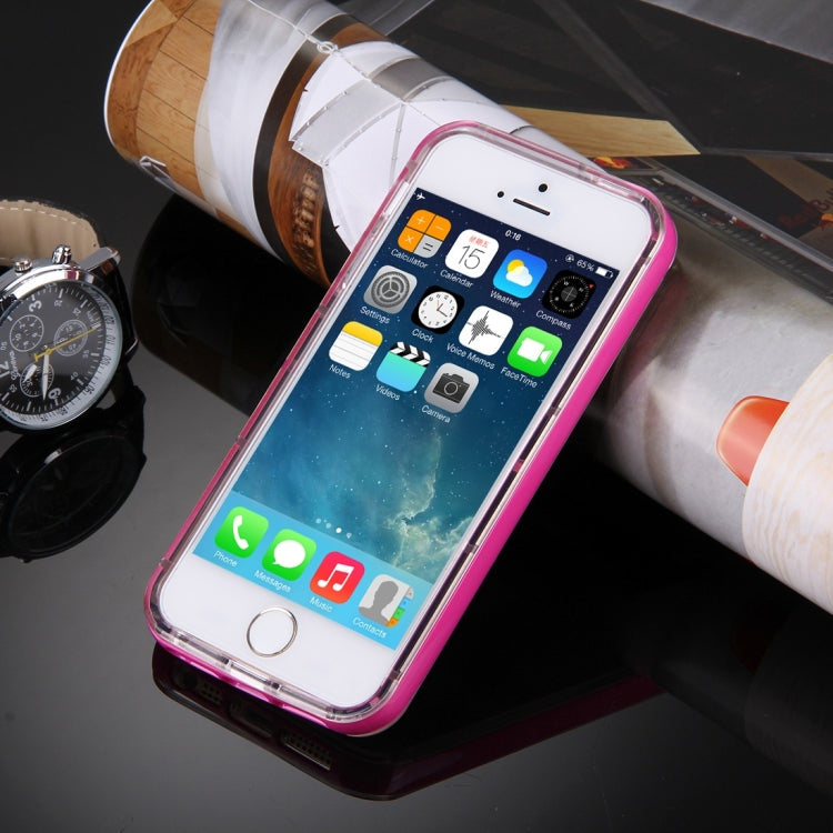 For iPhone 5 & 5s & SE Slide Slice Design Removable Plastic Bumper Flame Transparent TPU Protective Case with Incoming Call LED Flash Blinking