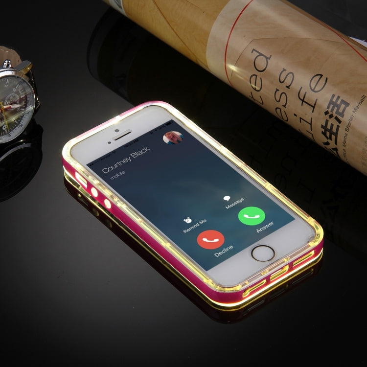 For iPhone 5 & 5s & SE Slide Slice Design Removable Plastic Bumper Flame Transparent TPU Protective Case with Incoming Call LED Flash Blinking