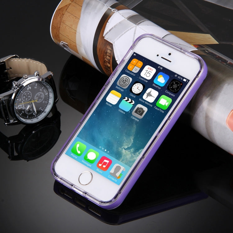 For iPhone 5 & 5s & SE Slide Slice Design Removable Plastic Bumper Flame Transparent TPU Protective Case with Incoming Call LED Flash Blinking
