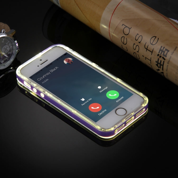For iPhone 5 & 5s & SE Slide Slice Design Removable Plastic Bumper Flame Transparent TPU Protective Case with Incoming Call LED Flash Blinking
