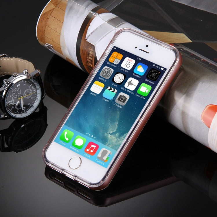 For iPhone 5 & 5s & SE Slide Slice Design Removable Plastic Bumper Flame Transparent TPU Protective Case with Incoming Call LED Flash Blinking