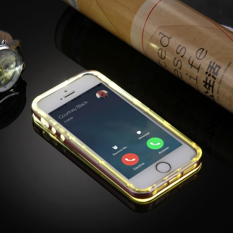 For iPhone 5 & 5s & SE Slide Slice Design Removable Plastic Bumper Flame Transparent TPU Protective Case with Incoming Call LED Flash Blinking