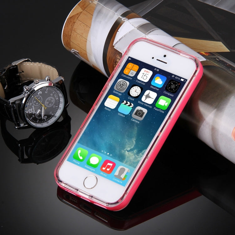 For iPhone 5 & 5s & SE Slide Slice Design Removable Plastic Bumper Flame Transparent TPU Protective Case with Incoming Call LED Flash Blinking