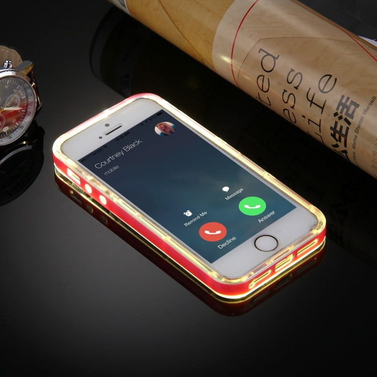 For iPhone 5 & 5s & SE Slide Slice Design Removable Plastic Bumper Flame Transparent TPU Protective Case with Incoming Call LED Flash Blinking