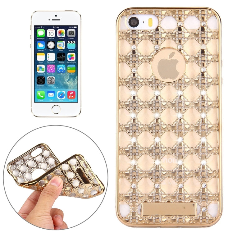 For iPhone SE & 5s & 5 Diamond Encrusted Grid Texture Electroplating Frame TPU Protective Case