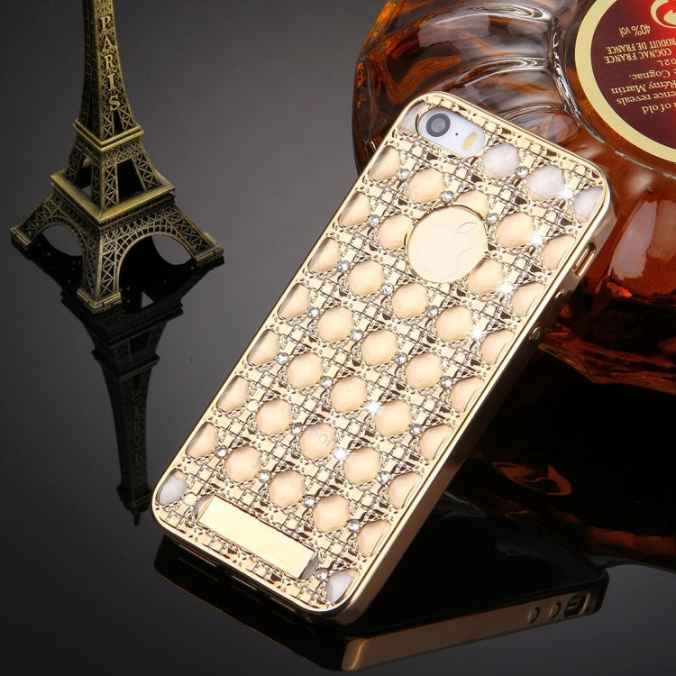 For iPhone SE & 5s & 5 Diamond Encrusted Grid Texture Electroplating Frame TPU Protective Case