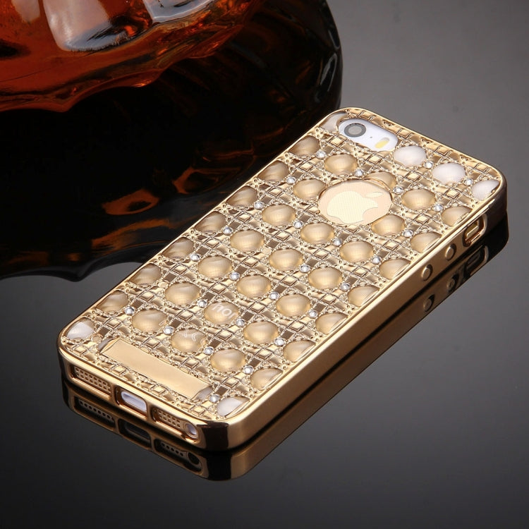 For iPhone SE & 5s & 5 Diamond Encrusted Grid Texture Electroplating Frame TPU Protective Case