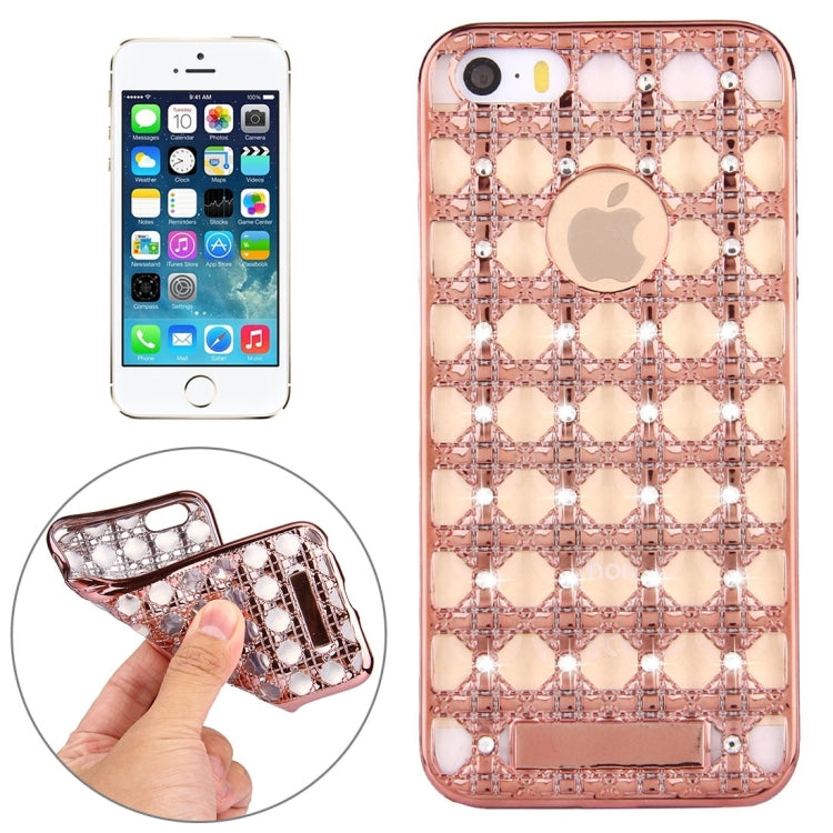 For iPhone SE & 5s & 5 Diamond Encrusted Grid Texture Electroplating Frame TPU Protective Case