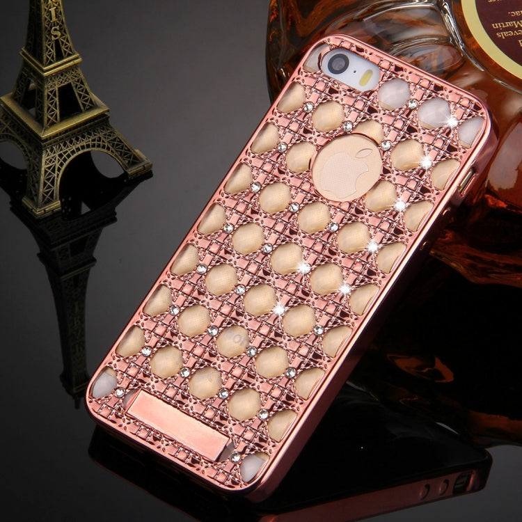 For iPhone SE & 5s & 5 Diamond Encrusted Grid Texture Electroplating Frame TPU Protective Case