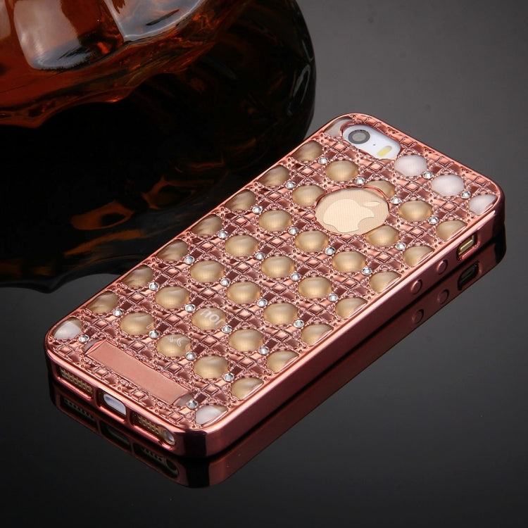 For iPhone SE & 5s & 5 Diamond Encrusted Grid Texture Electroplating Frame TPU Protective Case
