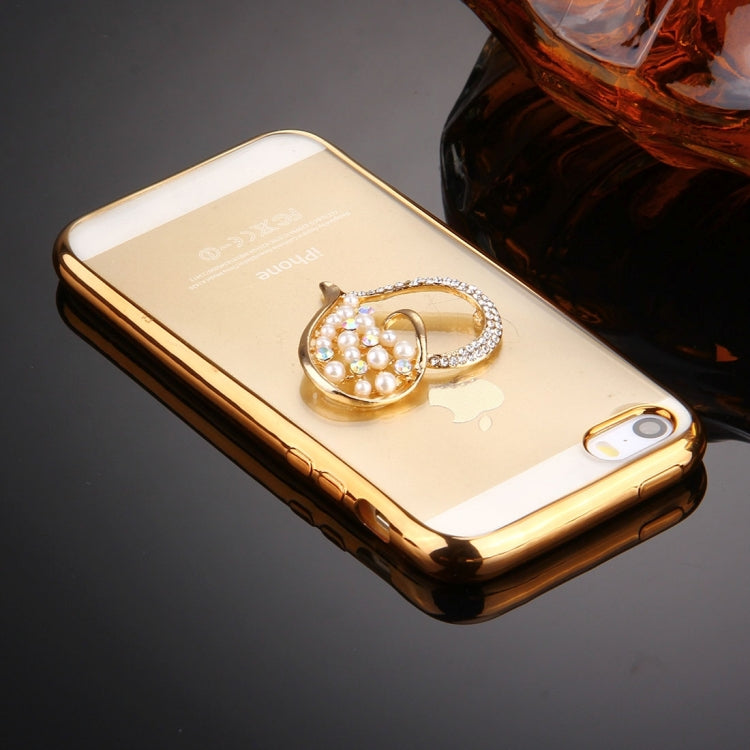 For iPhone SE & 5s & 5 Diamond Encrusted Pearl Love Pattern Electroplating Frame TPU Protective Case(Gold)