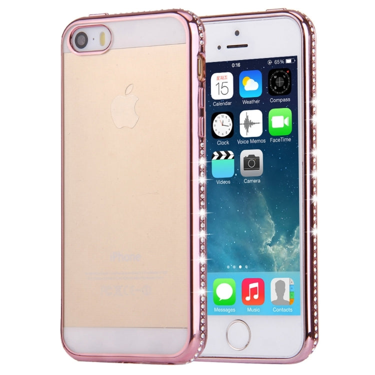 For iPhone SE & 5s & 5 Diamond Encrusted Electroplating Frame Transparent TPU Protective Case(Rose Gold)