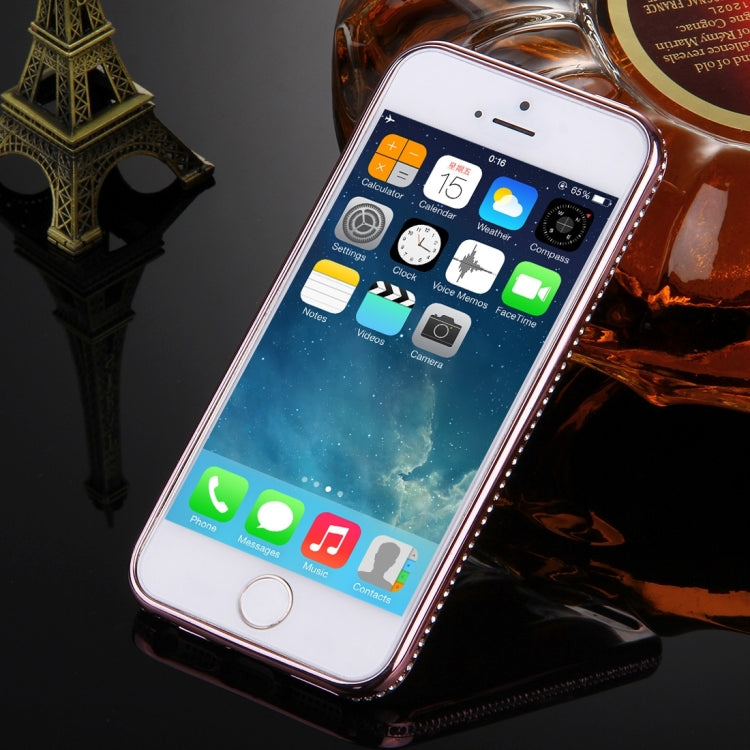 For iPhone SE & 5s & 5 Diamond Encrusted Electroplating Frame Transparent TPU Protective Case(Rose Gold)
