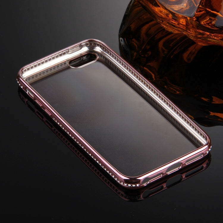 For iPhone SE & 5s & 5 Diamond Encrusted Electroplating Frame Transparent TPU Protective Case(Rose Gold)