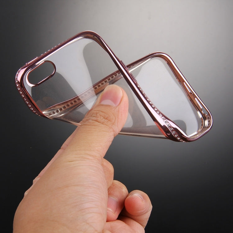 For iPhone SE & 5s & 5 Diamond Encrusted Electroplating Frame Transparent TPU Protective Case(Rose Gold)