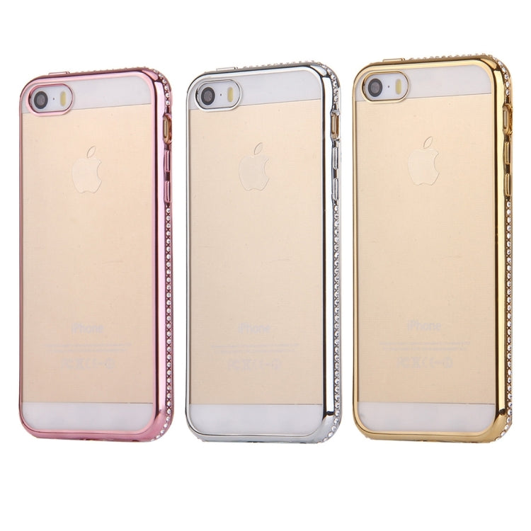 For iPhone SE & 5s & 5 Diamond Encrusted Electroplating Frame Transparent TPU Protective Case(Rose Gold)