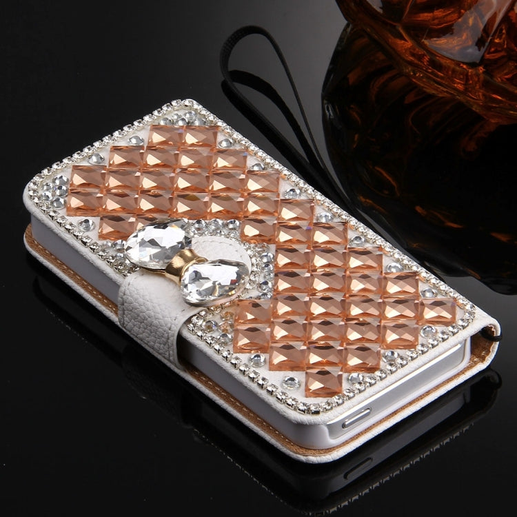 For iPhone SE & 5s & 5 Diamond Encrusted Bowknot Pattern Horizontal Flip Leather Case with Magnetic Buckle & Card Slots & Holder & Lanyard