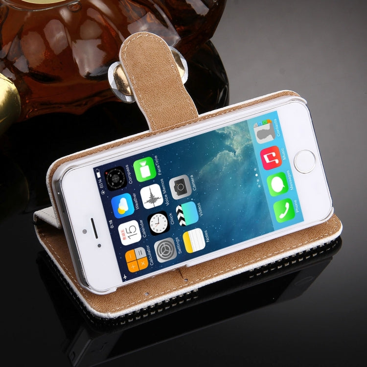 For iPhone SE & 5s & 5 Diamond Encrusted Bowknot Pattern Horizontal Flip Leather Case with Magnetic Buckle & Card Slots & Holder & Lanyard