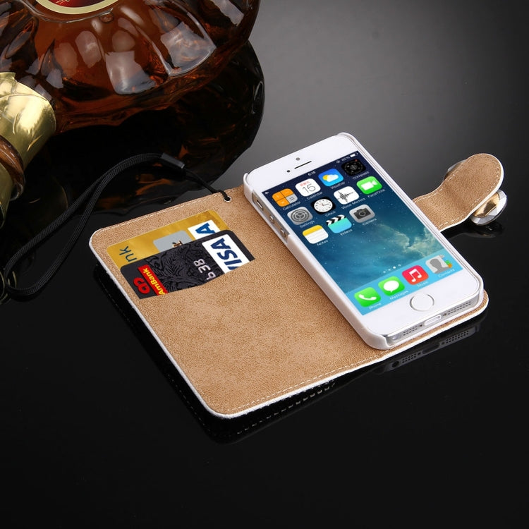 For iPhone SE & 5s & 5 Diamond Encrusted Bowknot Pattern Horizontal Flip Leather Case with Magnetic Buckle & Card Slots & Holder & Lanyard