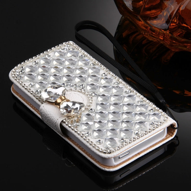 For iPhone SE & 5s & 5 Diamond Encrusted Bowknot Pattern Horizontal Flip Leather Case with Magnetic Buckle & Card Slots & Holder & Lanyard