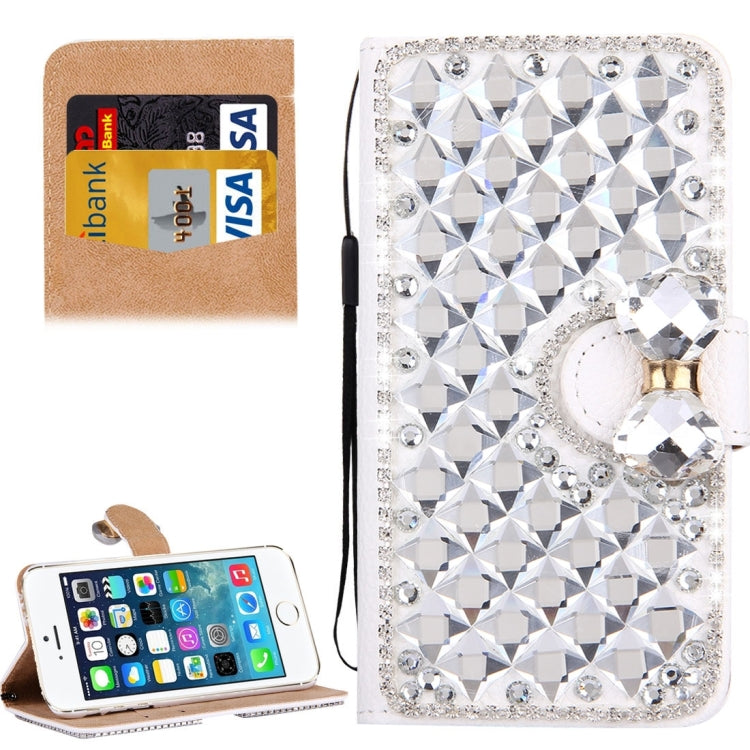 For iPhone SE & 5s & 5 Diamond Encrusted Bowknot Pattern Horizontal Flip Leather Case with Magnetic Buckle & Card Slots & Holder & Lanyard