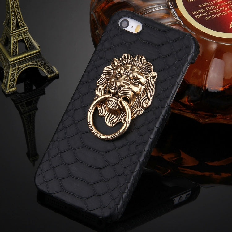 For iPhone SE & 5s & 5 Snakeskin Texture Paste Skin PC Protective Case with Lion Head Holder