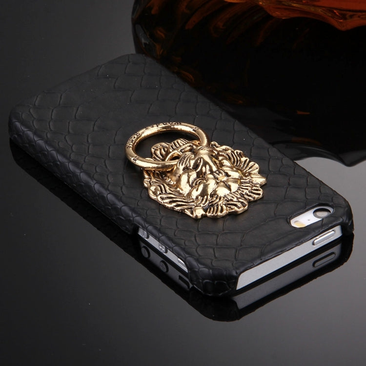 For iPhone SE & 5s & 5 Snakeskin Texture Paste Skin PC Protective Case with Lion Head Holder