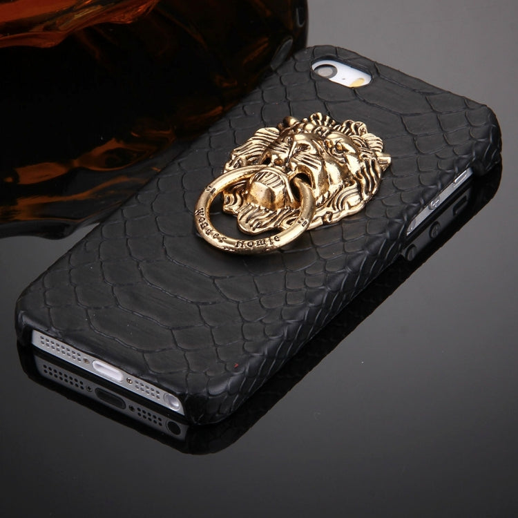 For iPhone SE & 5s & 5 Snakeskin Texture Paste Skin PC Protective Case with Lion Head Holder