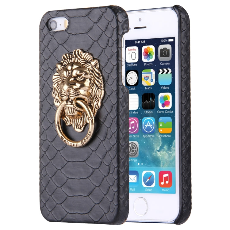 For iPhone SE & 5s & 5 Snakeskin Texture Paste Skin PC Protective Case with Lion Head Holder