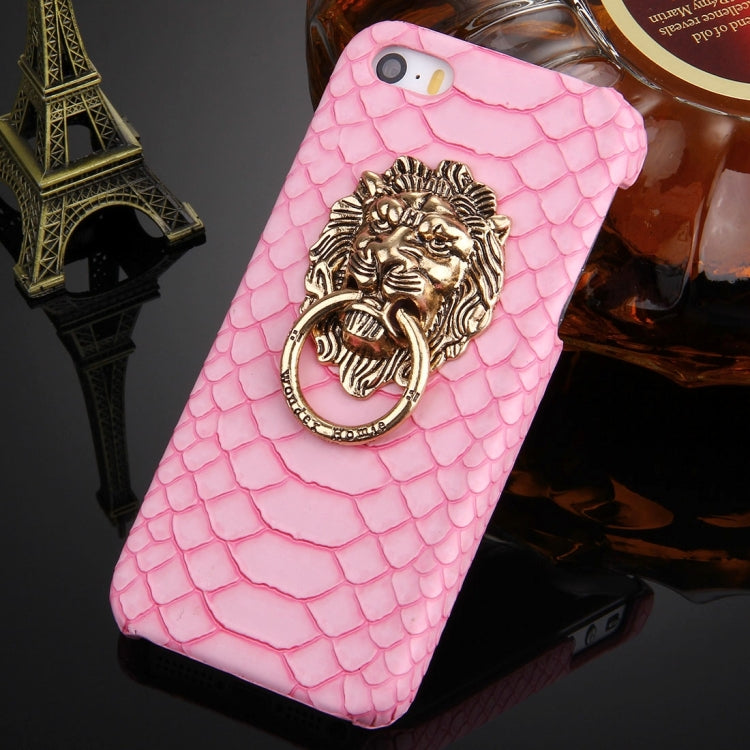 For iPhone SE & 5s & 5 Snakeskin Texture Paste Skin PC Protective Case with Lion Head Holder
