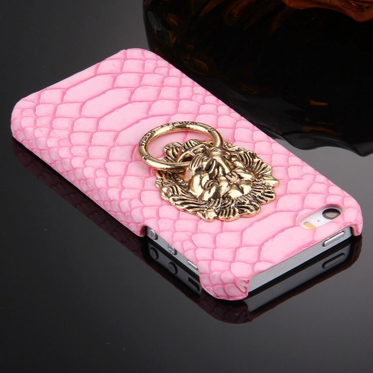 For iPhone SE & 5s & 5 Snakeskin Texture Paste Skin PC Protective Case with Lion Head Holder
