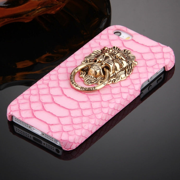 For iPhone SE & 5s & 5 Snakeskin Texture Paste Skin PC Protective Case with Lion Head Holder