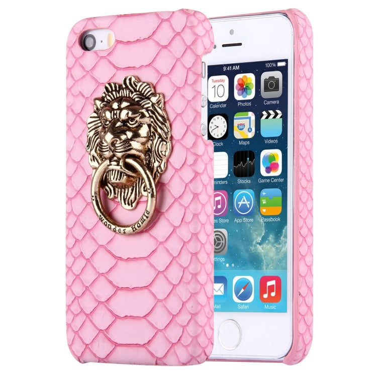 For iPhone SE & 5s & 5 Snakeskin Texture Paste Skin PC Protective Case with Lion Head Holder